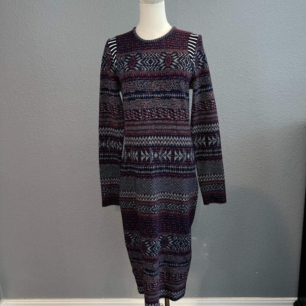 HARVEY FAIRCLOTH MIXED PRINT NORDIC FAIR ISLE KNIT MIDI DRESS - MADE IN USA - 6